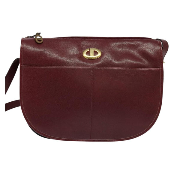 Christian Dior Shoulder Bag Leather Bordeaux Gold Auth BA3901