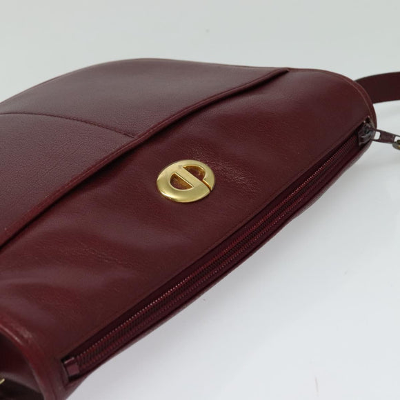 Christian Dior Shoulder Bag Leather Bordeaux Gold Auth BA3901