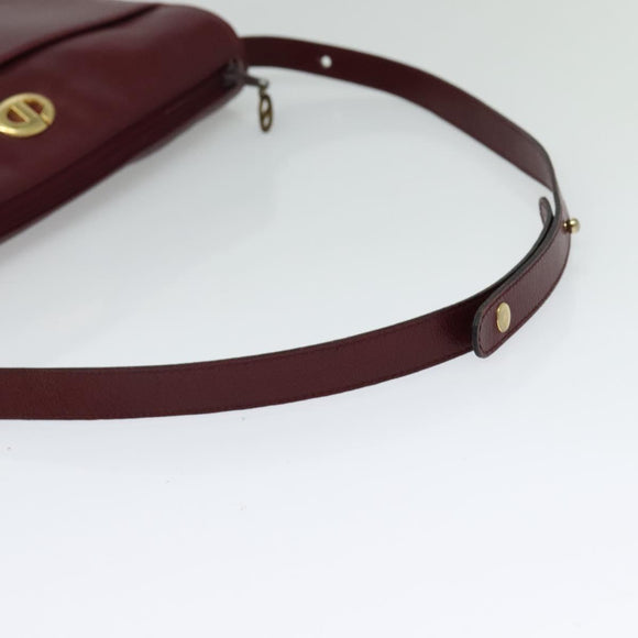Christian Dior Shoulder Bag Leather Bordeaux Gold Auth BA3901