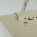 VALENTINO Studs Tote Bag Leather White Gold Auth BA3903-9