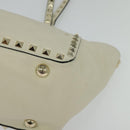 VALENTINO Studs Tote Bag Leather White Gold Auth BA3903-14