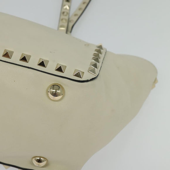 VALENTINO Studs Tote Bag Leather White Gold Auth BA3903