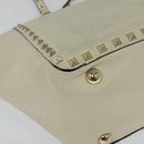 VALENTINO Studs Tote Bag Leather White Gold Auth BA3903-15
