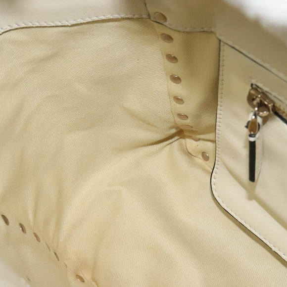 VALENTINO Studs Tote Bag Leather White Gold Auth BA3903