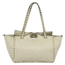 VALENTINO Studs Tote Bag Leather White Gold Auth BA3903-13