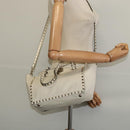 VALENTINO Studs Tote Bag Leather White Gold Auth BA3903-21