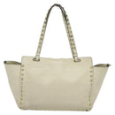 VALENTINO Studs Tote Bag Leather White Gold Auth BA3903-2