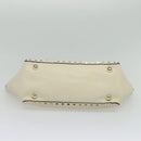 VALENTINO Studs Tote Bag Leather White Gold Auth BA3903-5