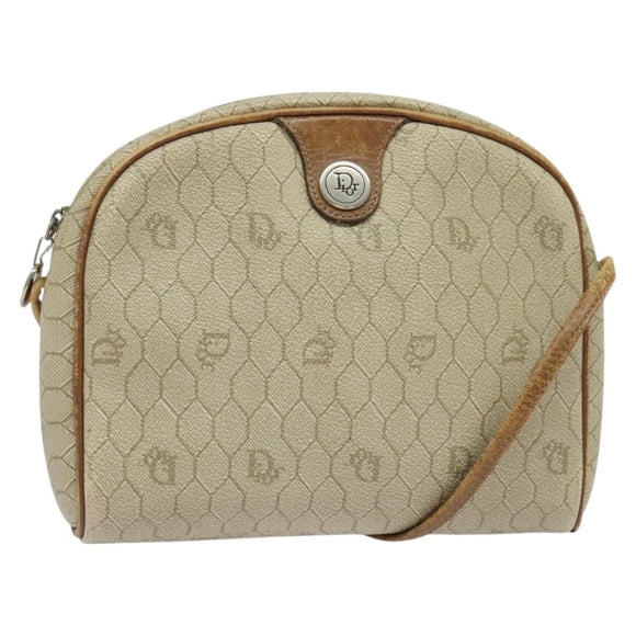 Christian Dior Honeycomb Canvas Shoulder Bag PVC Beige Auth BA3904