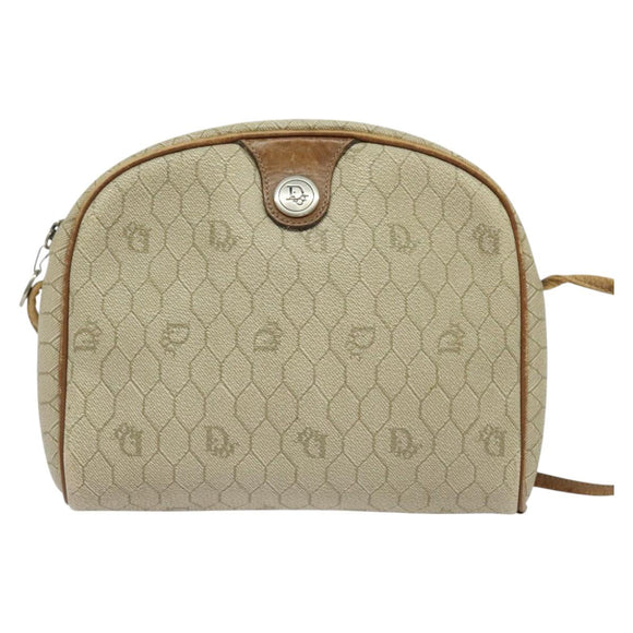 Christian Dior Honeycomb Canvas Shoulder Bag PVC Beige Auth BA3904