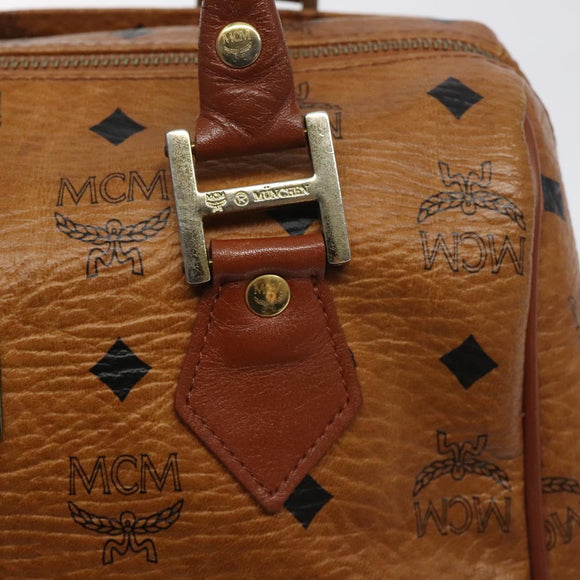 MCM Logogram Vicetos Hand Bag PVC Leather Brown Gold Auth BA3905