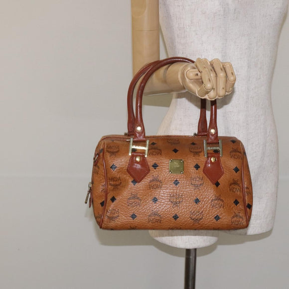 MCM Logogram Vicetos Hand Bag PVC Leather Brown Gold Auth BA3905