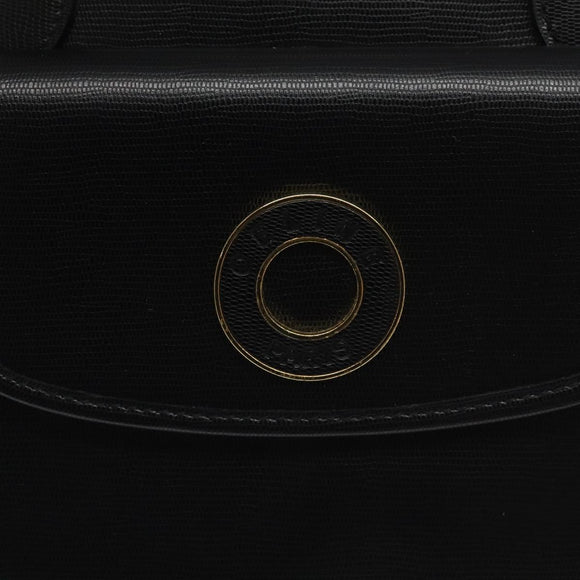 CELINE Hand Bag Leather Black Gold Auth BA3907