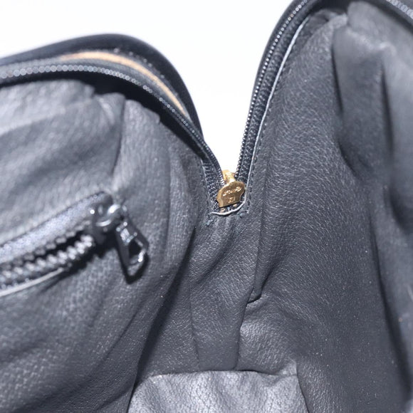 CELINE Hand Bag Leather Black Gold Auth BA3907