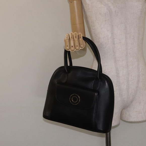 CELINE Hand Bag Leather Black Gold Auth BA3907