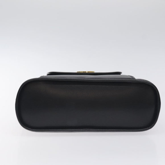 CELINE Hand Bag Leather Black Gold Auth BA3907