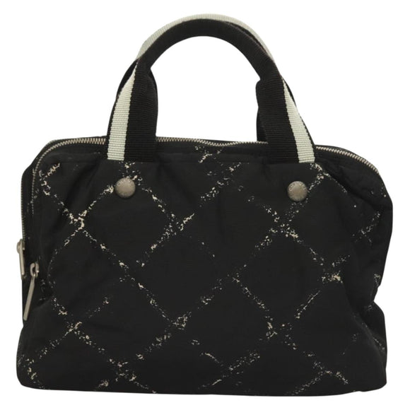 CHANEL Travel Line Hand Bag Nylon Black Silver CC Auth BA3909