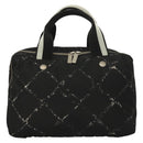 CHANEL Travel Line Hand Bag Nylon Black Silver CC Auth BA3909-2