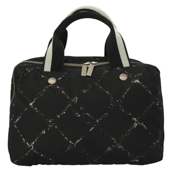CHANEL Travel Line Hand Bag Nylon Black Silver CC Auth BA3909