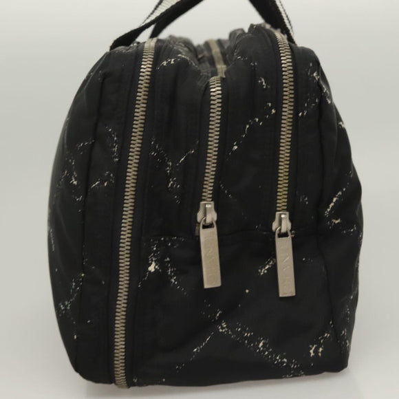 CHANEL Travel Line Hand Bag Nylon Black Silver CC Auth BA3909