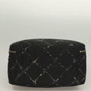 CHANEL Travel Line Hand Bag Nylon Black Silver CC Auth BA3909-5