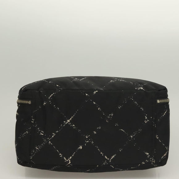 CHANEL Travel Line Hand Bag Nylon Black Silver CC Auth BA3909