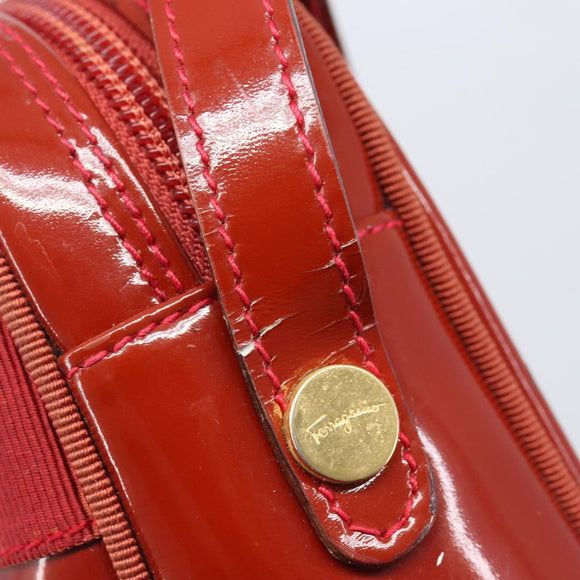 Salvatore Ferragamo Vala Shoulder Bag Patent leather Red Gold Auth BA3910