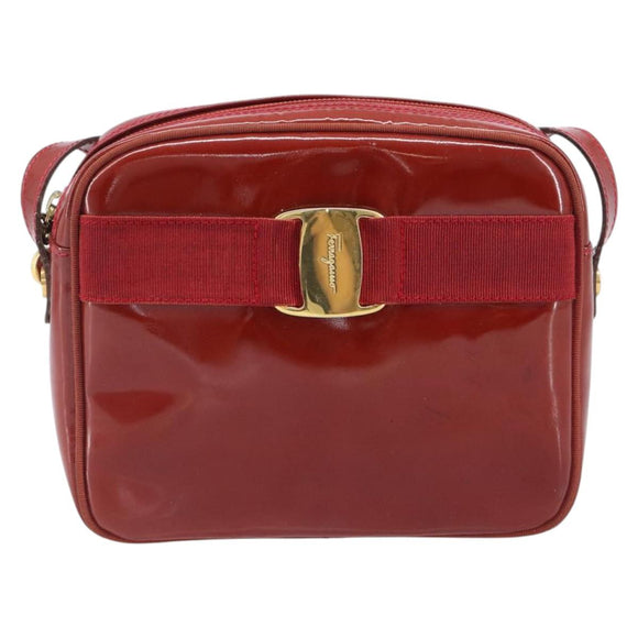 Salvatore Ferragamo Vala Shoulder Bag Patent leather Red Gold Auth BA3910
