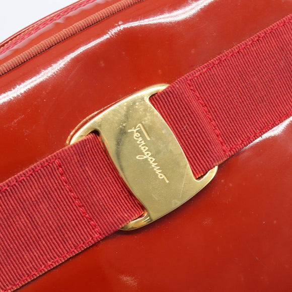 Salvatore Ferragamo Vala Shoulder Bag Patent leather Red Gold Auth BA3910