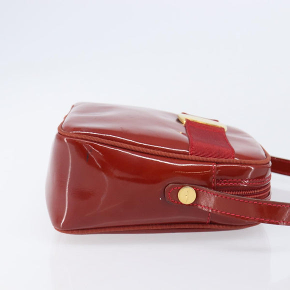Salvatore Ferragamo Vala Shoulder Bag Patent leather Red Gold Auth BA3910