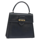 Salvatore Ferragamo Hand Bag Leather Black Gold Auth BA3911-1