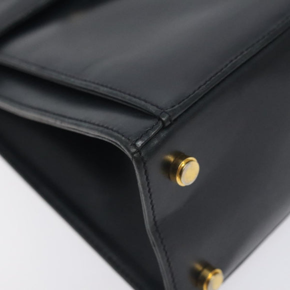 Salvatore Ferragamo Hand Bag Leather Black Gold Auth BA3911