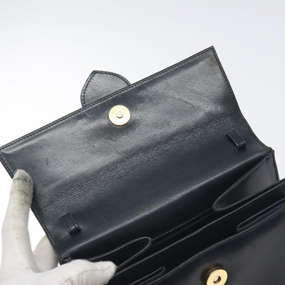 Salvatore Ferragamo Hand Bag Leather Black Gold Auth BA3911