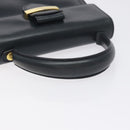 Salvatore Ferragamo Hand Bag Leather Black Gold Auth BA3911-7