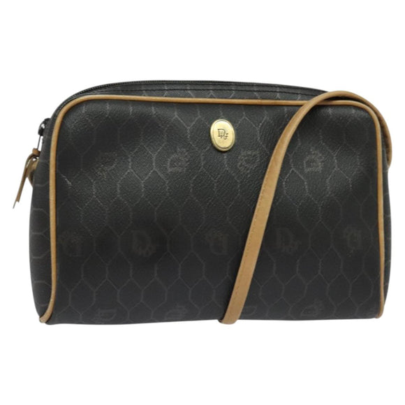 Christian Dior Honeycomb Canvas Shoulder Bag PVC Black Auth BA3916