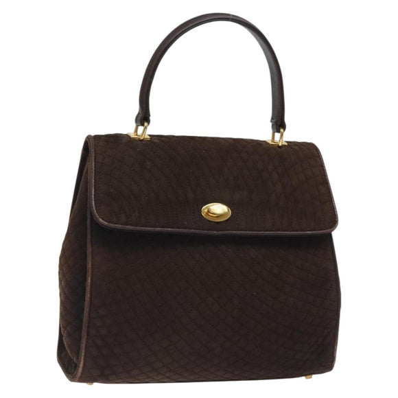 BALLY Hand Bag Suede Brown Gold Auth BA3925