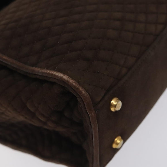 BALLY Hand Bag Suede Brown Gold Auth BA3925