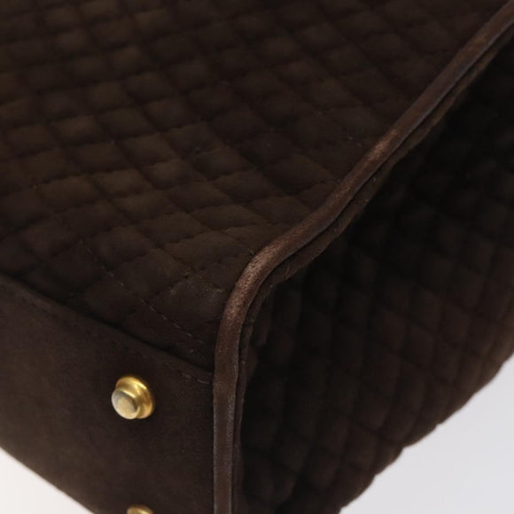 BALLY Hand Bag Suede Brown Gold Auth BA3925