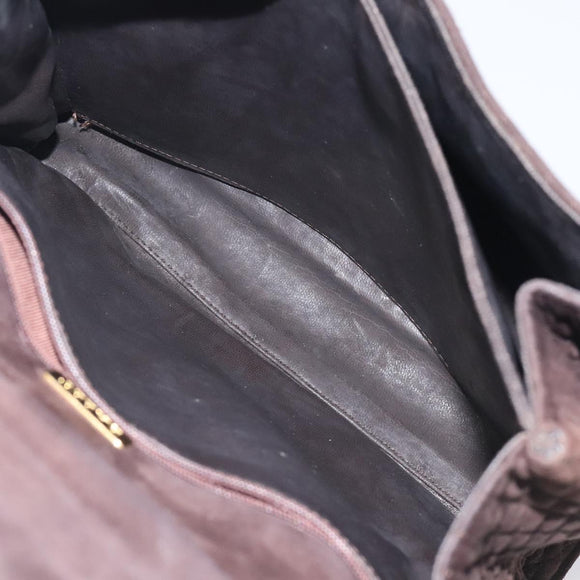 BALLY Hand Bag Suede Brown Gold Auth BA3925