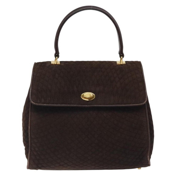 BALLY Hand Bag Suede Brown Gold Auth BA3925