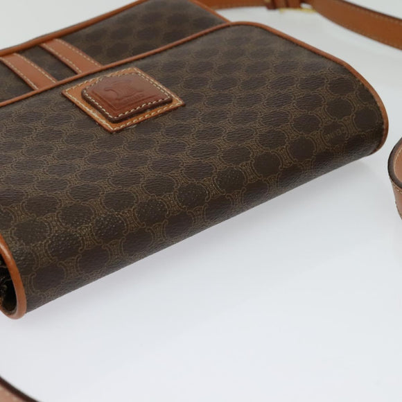 CELINE Macadam Canvas Shoulder Bag PVC Leather Brown Gold Auth BA3927