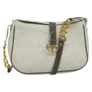 Christian Dior Honeycomb Canvas Chain Shoulder Bag PVC White Gold Auth BA3929-1