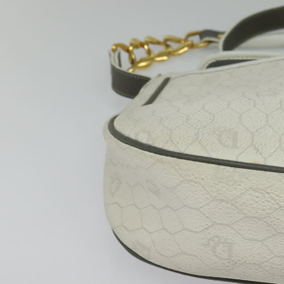 Christian Dior Honeycomb Canvas Chain Shoulder Bag PVC White Gold Auth BA3929