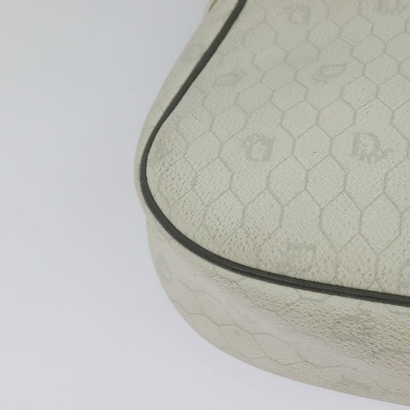 Christian Dior Honeycomb Canvas Chain Shoulder Bag PVC White Gold Auth BA3929