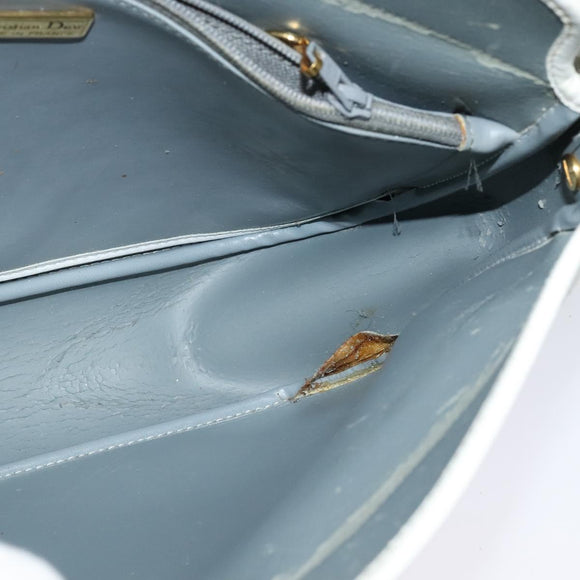 Christian Dior Honeycomb Canvas Chain Shoulder Bag PVC White Gold Auth BA3929