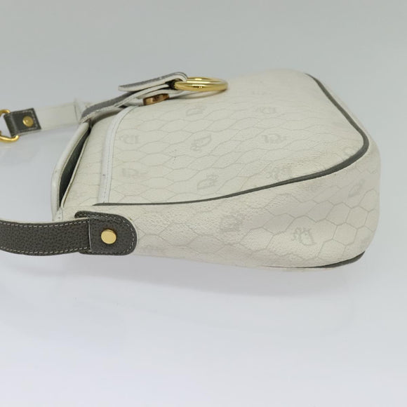 Christian Dior Honeycomb Canvas Chain Shoulder Bag PVC White Gold Auth BA3929