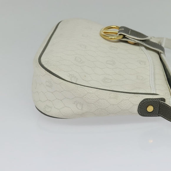 Christian Dior Honeycomb Canvas Chain Shoulder Bag PVC White Gold Auth BA3929