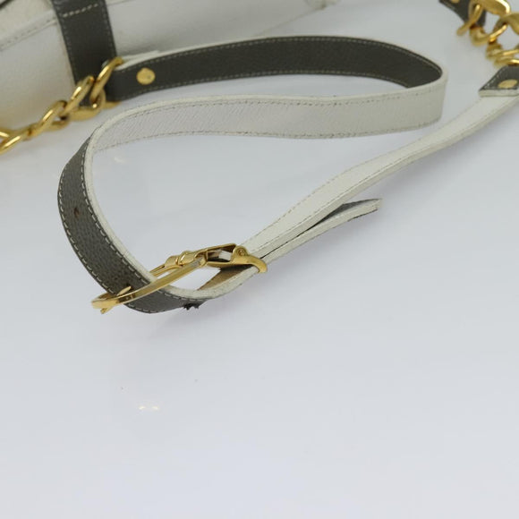 Christian Dior Honeycomb Canvas Chain Shoulder Bag PVC White Gold Auth BA3929