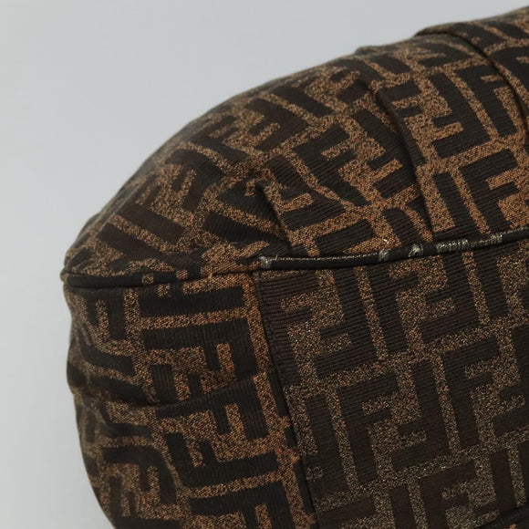 FENDI Zucca Canvas Chain Tote Bag Brown Black gold Auth BA393