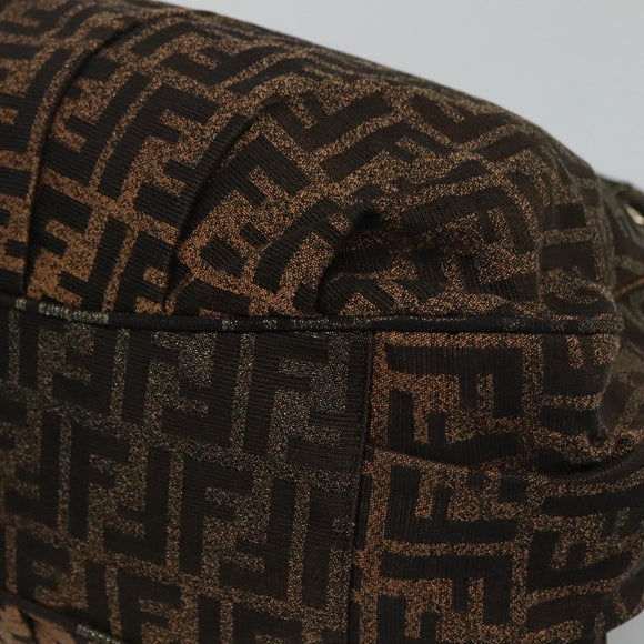 FENDI Zucca Canvas Chain Tote Bag Brown Black gold Auth BA393
